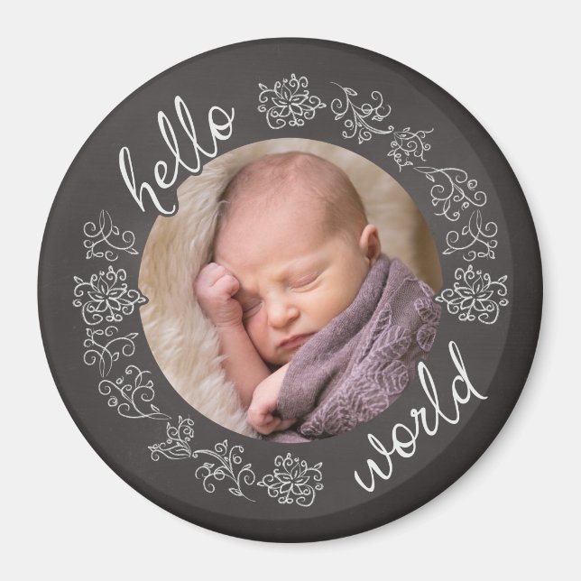 Chalkboard Hello Baby's First Personalized Magnet (Front)