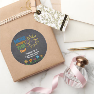 Chalkboard Here Comes The Son Baby Shower Classic Round Sticker