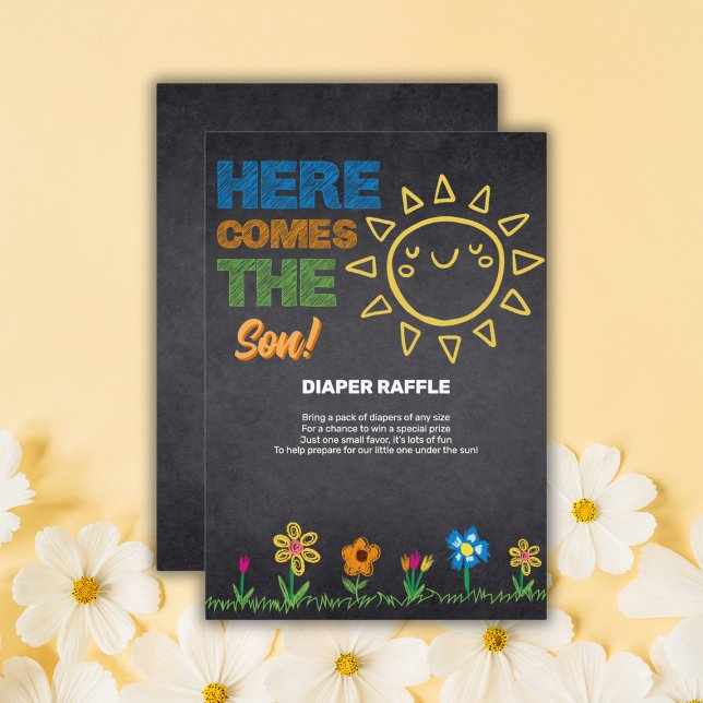 Chalkboard Here Comes The Son Baby Shower Enclosure Card (Creator Uploaded)