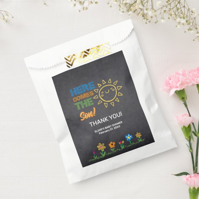 Chalkboard Here Comes The Son Baby Shower Favour Bags (Sealed)