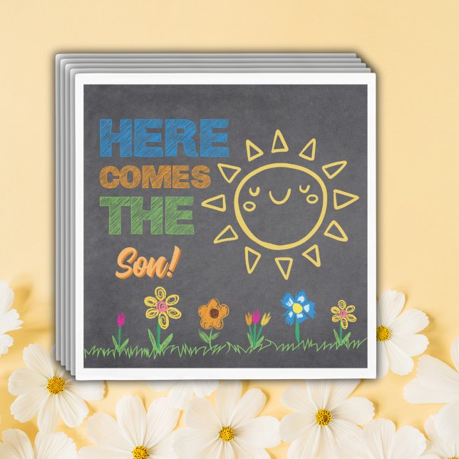 Chalkboard Here Comes The Son Baby Shower Napkin (Creator Uploaded)
