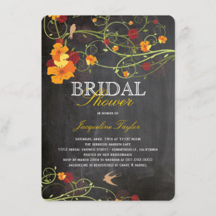 Chalkboard Hibiscus Floral Birds Bridal Shower Invitation