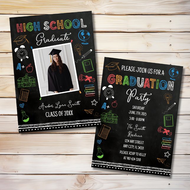 Chalkboard High School Graduation Photo Invitation (Creator Uploaded)