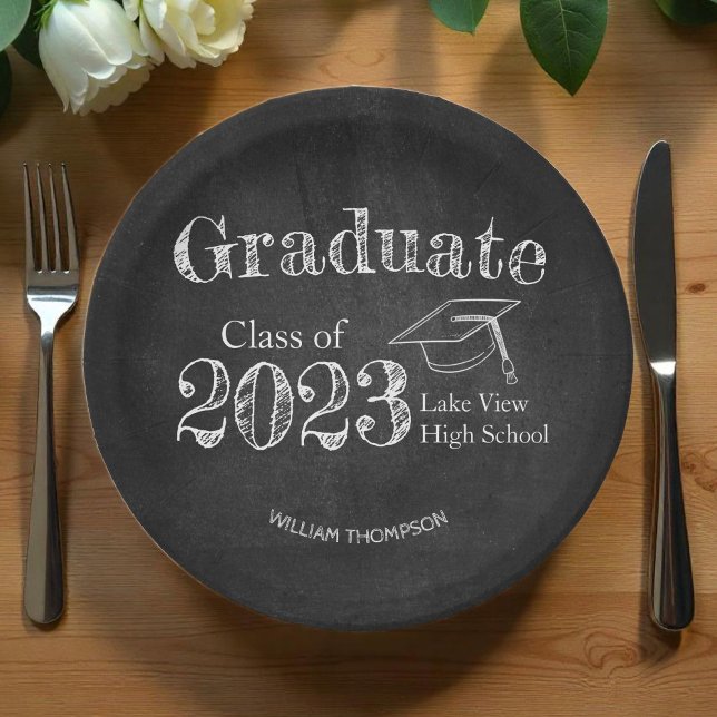 Chalkboard High School Photo Graduation Paper Plate (Creator Uploaded)