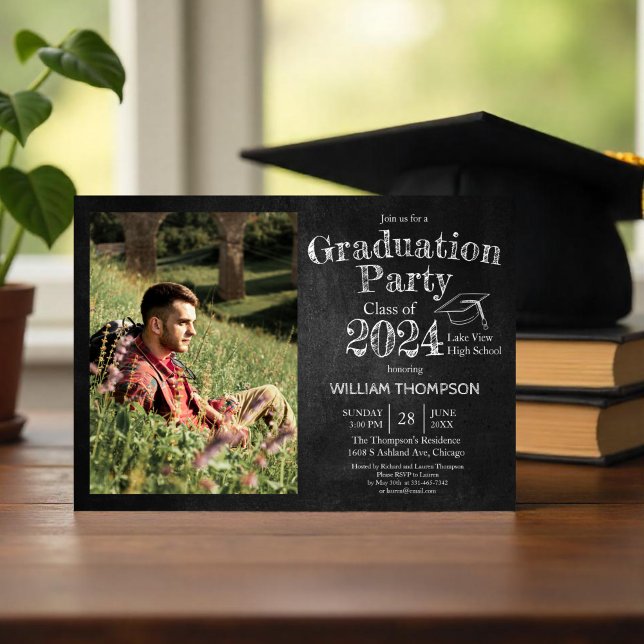 Chalkboard High School Photo Graduation Party Invitation (Creator Uploaded)