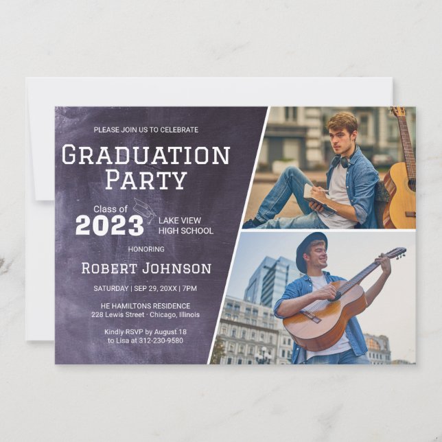 Chalkboard High School Photo Graduation Party Invitation (Front)