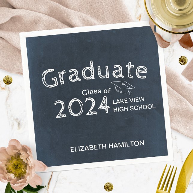 Chalkboard High School Photo Graduation Party Napkin (Creator Uploaded)