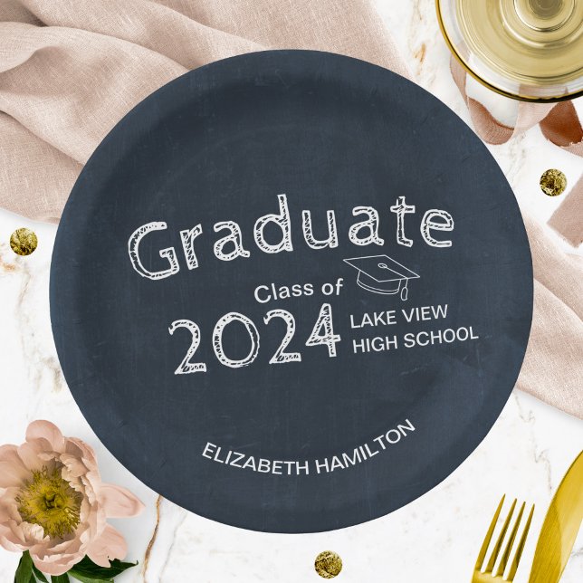 Chalkboard High School Photo Graduation Party Paper Plate (Creator Uploaded)