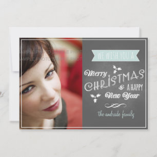 Chalkboard Holiday Flat Card Blue Christmas Scroll