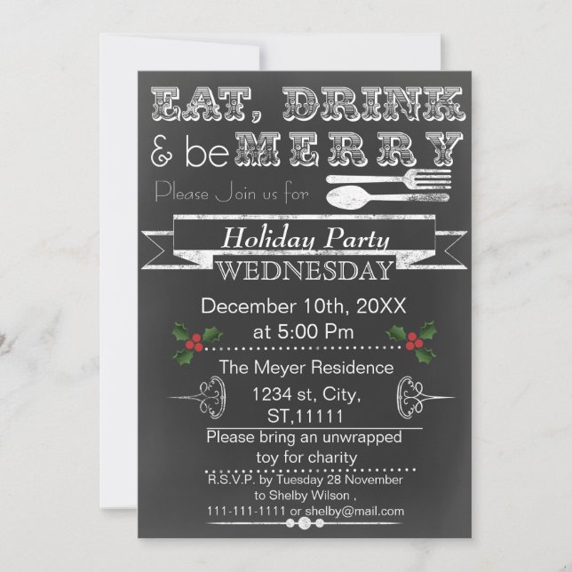 Chalkboard Holiday party Invitation (Front)