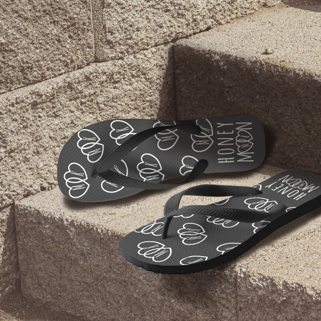 Chalkboard Honeymoon Heart Monogram Black Flip Flops (Creator Uploaded)