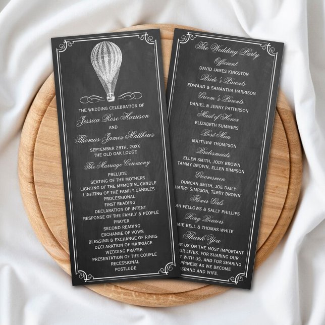 Chalkboard Hot Air Balloon Wedding Program Rack Card (Creator Uploaded)