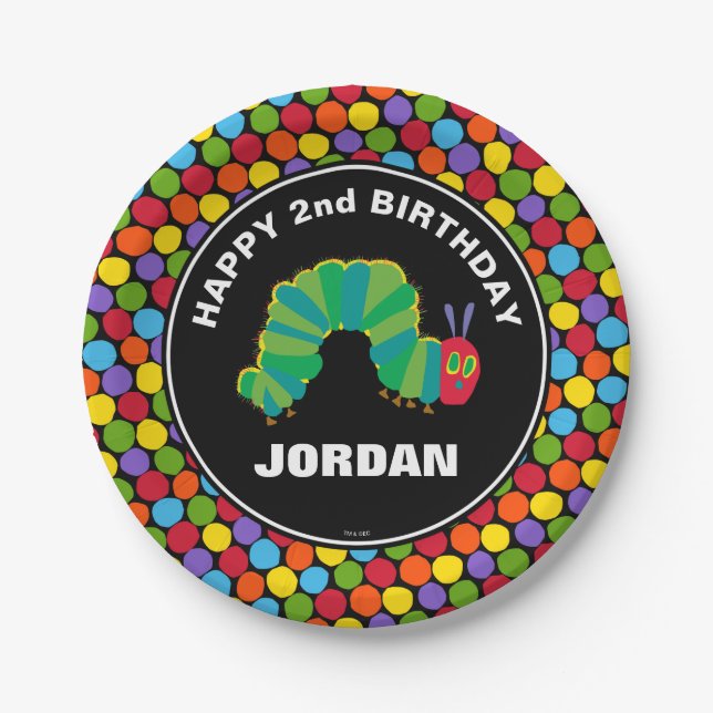 Chalkboard Hungry Caterpillar | Happy Birthday Paper Plate (Front)
