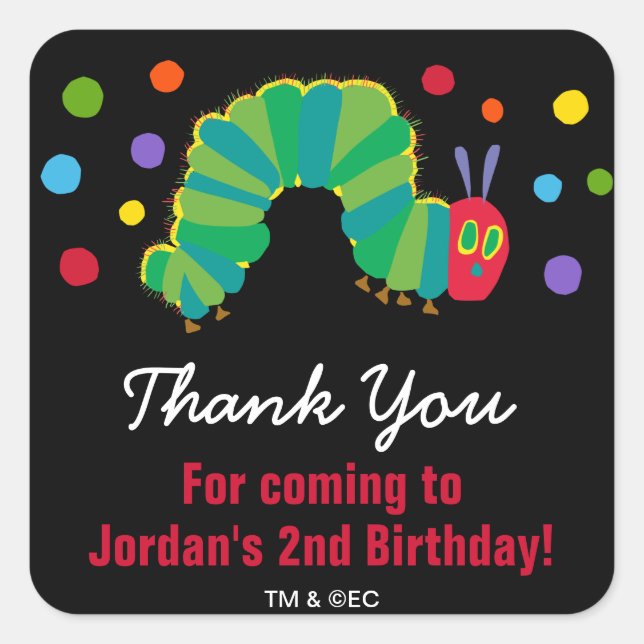 Chalkboard Hungry Caterpillar | Thank You Square Sticker (Front)