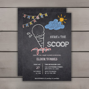 Chalkboard Ice Cream Scoop Drawing Baby Shower Invitation