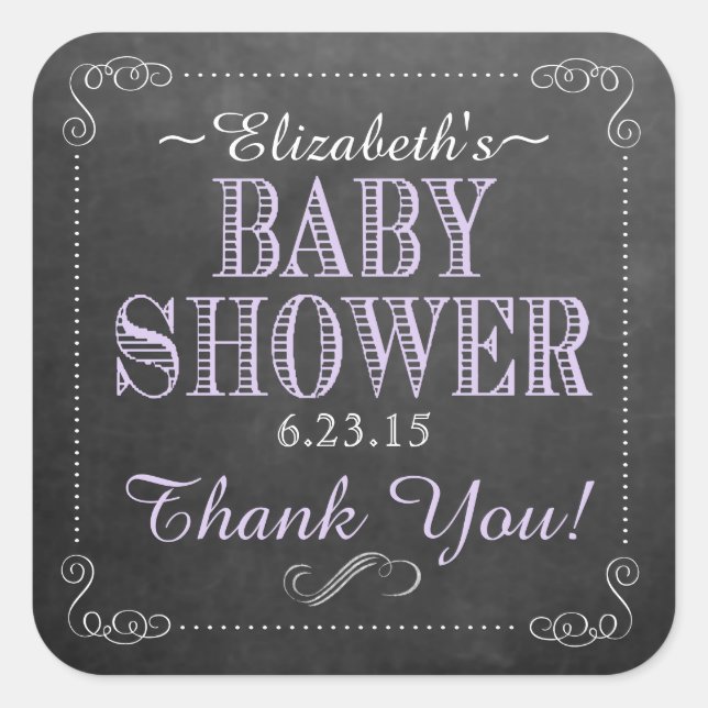 Chalkboard Image Baby Shower Purple Square Sticker (Front)