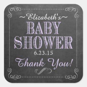 Chalkboard Image Baby Shower Purple Square Sticker