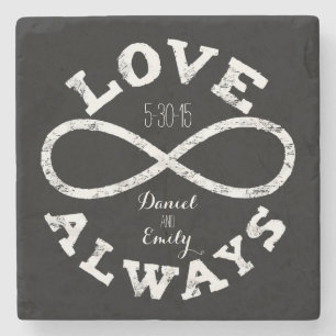 Chalkboard Infinity Love Wedding Date and Names Stone Coaster