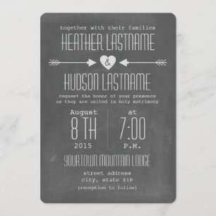 Chalkboard Inspired Arrows + Heart Rustic White Invitation