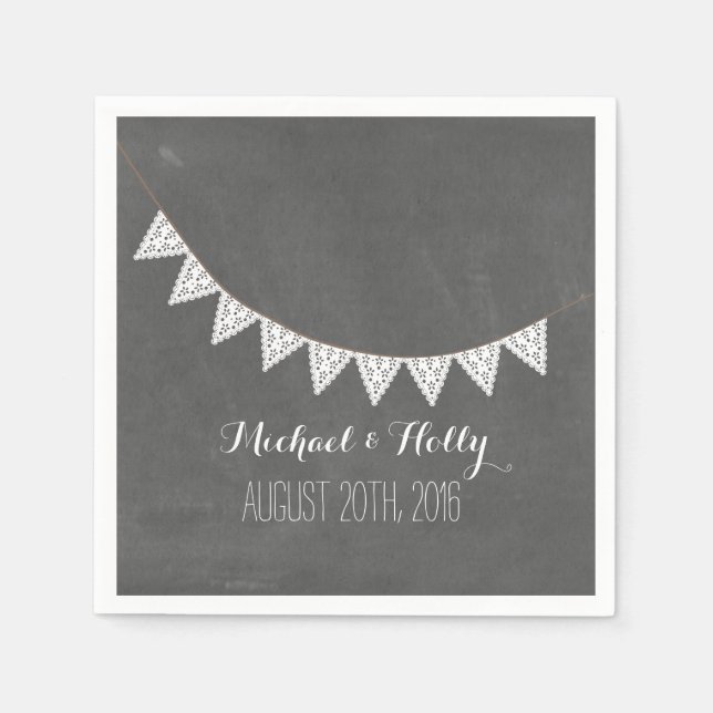 Chalkboard Inspired Eyelet Bunting Wedding Napkins (Front)