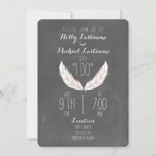 Chalkboard Inspired Feathers Wedding Invitation
