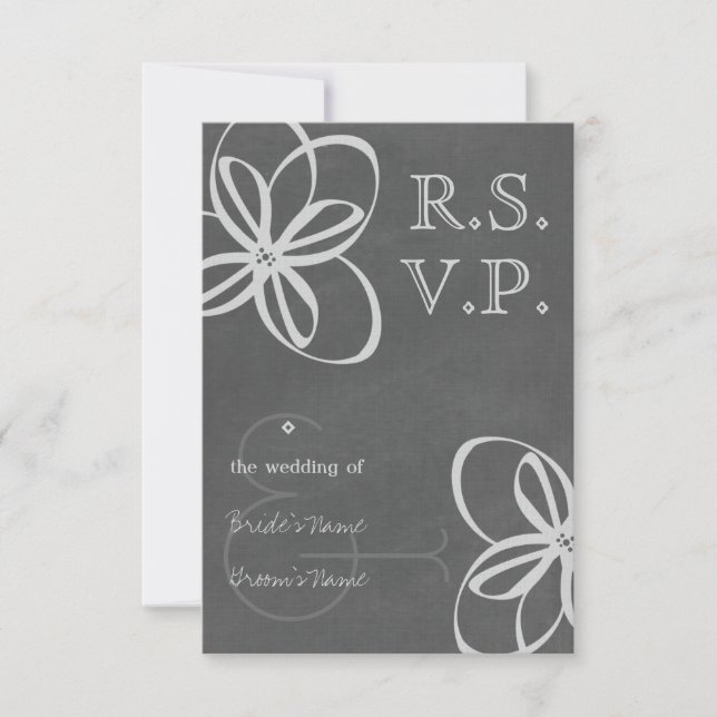Chalkboard Inspired Floral Modern Wedding RSVP (Front)