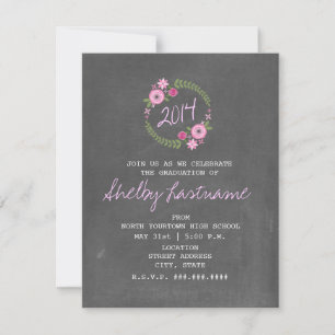 Chalkboard Inspired Pink Floral Photo Graduation Invitation