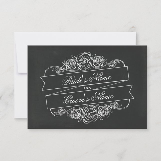 Chalkboard Inspired Rose Banner Wedding RSVP (Front)