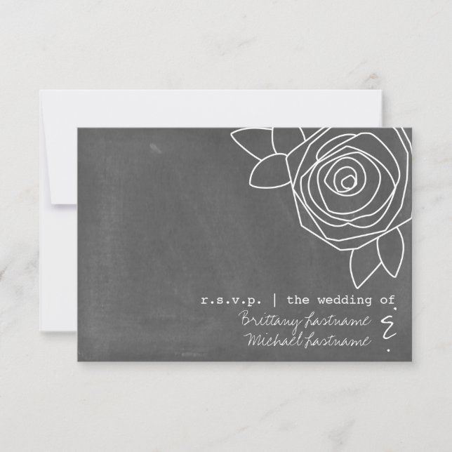 Chalkboard Inspired Rose Wedding RSVP Card (Front)