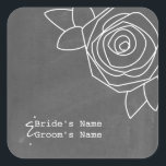 Chalkboard Inspired Rose Wedding Sticker<br><div class="desc">A wedding sticker featuring an illustration of a rose over a chalkboard inspired background. Personalise with the names of bride and groom.  Look for matching wedding invitations and more at Jill's Paperie.</div>