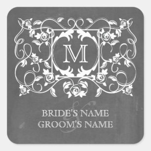 Chalkboard Inspired Roses Monogram Sticker