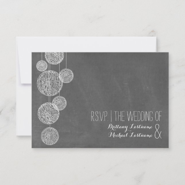 Chalkboard Inspired Twine Globes Wedding R.S.V.P. RSVP Card (Front)