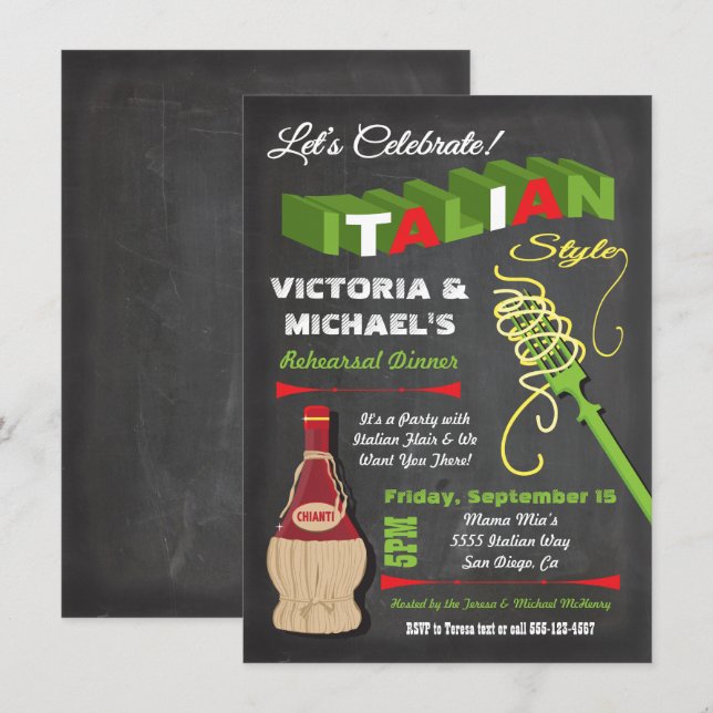 Chalkboard Italian Rehearsal Dinner Invitations (Front/Back)