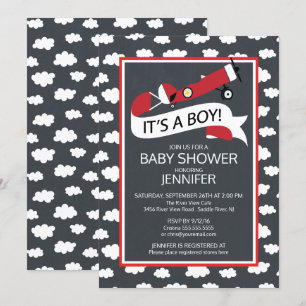 Chalkboard It's a Boy! Aeroplane Boys Baby Shower Invitation