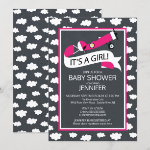 Chalkboard It's a Girl! Aeroplane Girls Baby Showe Invitation