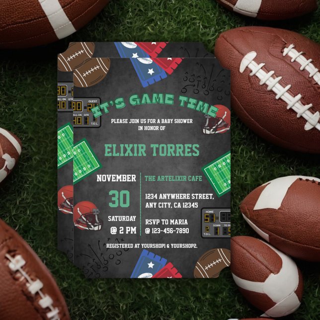 Chalkboard It's Game Time Football Baby Shower Invitation (Creator Uploaded)
