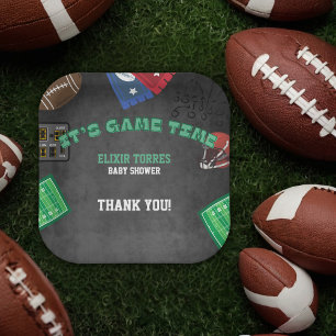 Chalkboard It's Game Time Football Baby Shower Paper Plate