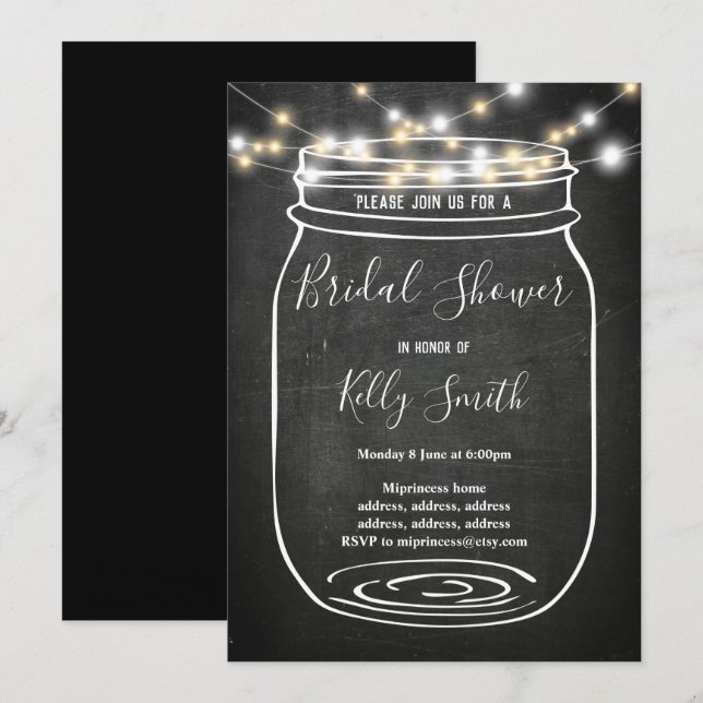 chalkboard, jar, bridal shower invitation (Front/Back)