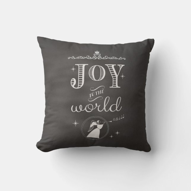 Chalkboard - Joy to the World Christmas Angel Cushion (Front)