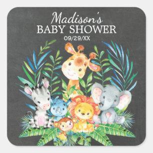 Chalkboard Jungle Animal Baby Shower Favour Sticke Square Sticker
