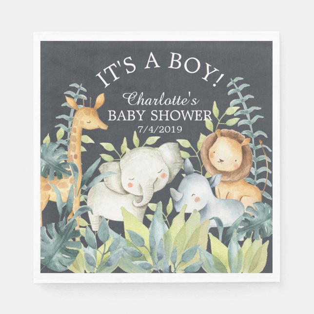 Chalkboard Jungle Animal Baby Shower Paper Napkins (Front)