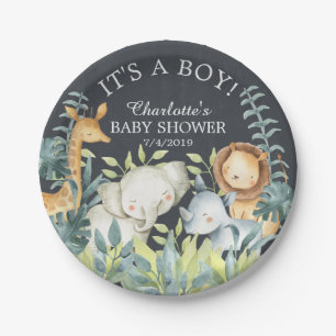 Chalkboard Jungle Animals Baby Shower 7" Plate