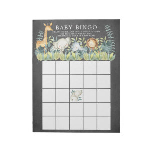Chalkboard Jungle Animals Baby Shower Bingo Game Notepad