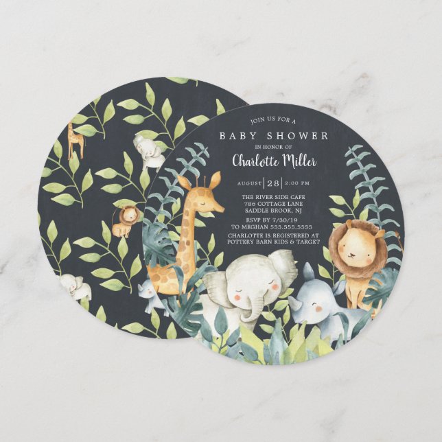 Chalkboard Jungle Animals Baby Shower Invitation (Front/Back)