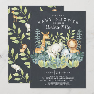 Chalkboard Jungle Animals Baby Shower Invitation