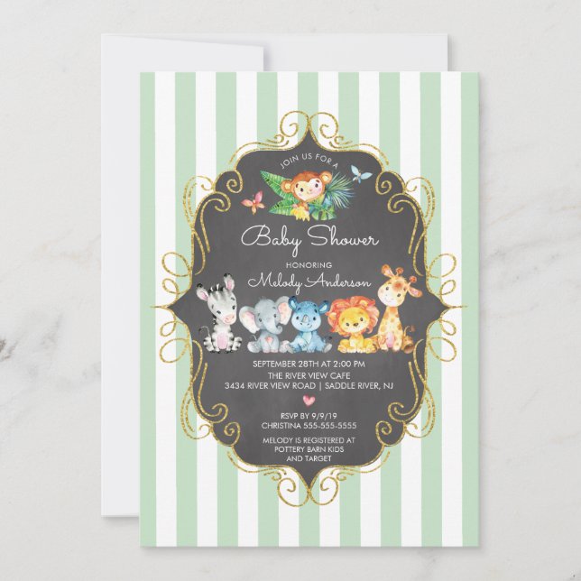 Chalkboard Jungle Animals Neutral Baby Shower Invitation (Front)