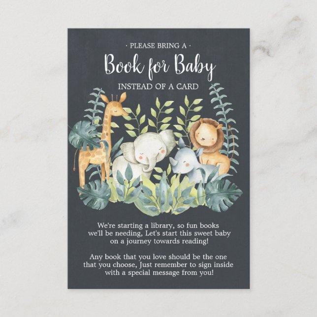 Chalkboard Jungle Baby Shower Book for Baby Card (Front)