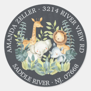 Chalkboard Jungle Baby Shower Return Address Label