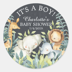 Chalkboard Jungle Baby Shower Thank You Favour Classic Round Sticker