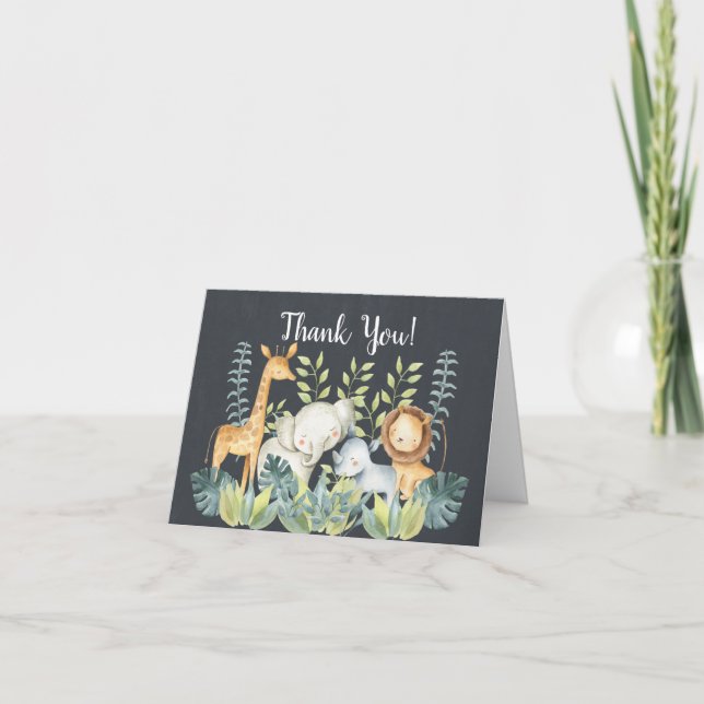 Chalkboard Jungle Baby Shower Thank You Note Card (Front)